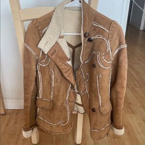 Brown Shearling Jacket with Cream Accents